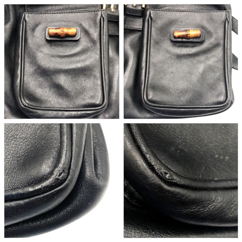 Gucci Bamboo Black Leather 003 1998 0016 Rucksack Backpack Unisex Ladies 506704