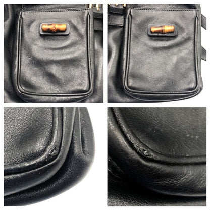 Gucci Bamboo Black Leather 003 1998 0016 Rucksack Backpack Unisex Ladies 506704