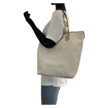 Gucci White Gold GG Supreme Canvas Enamel 189896 Tote Bag Shoulder Bag Ladies