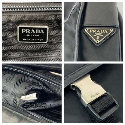 Prada Tessuto Triangle Logo Plate Black Silver Hardware V166 Shoulder Bag