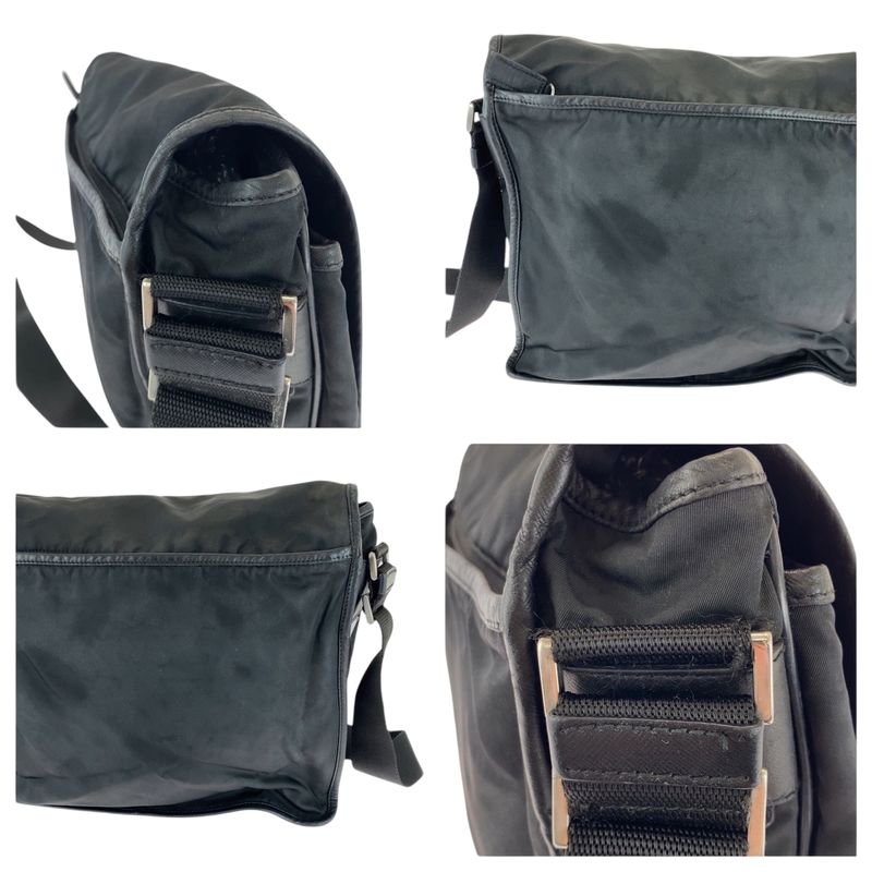 Prada Tessuto Triangle Logo Plate Black Silver Hardware V166 Shoulder Bag