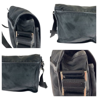Prada Tessuto Triangle Logo Plate Black Silver Hardware V166 Shoulder Bag