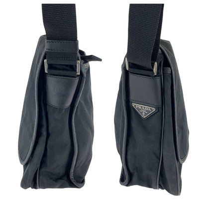 Prada Tessuto Triangle Logo Plate Black Silver Hardware V166 Shoulder Bag
