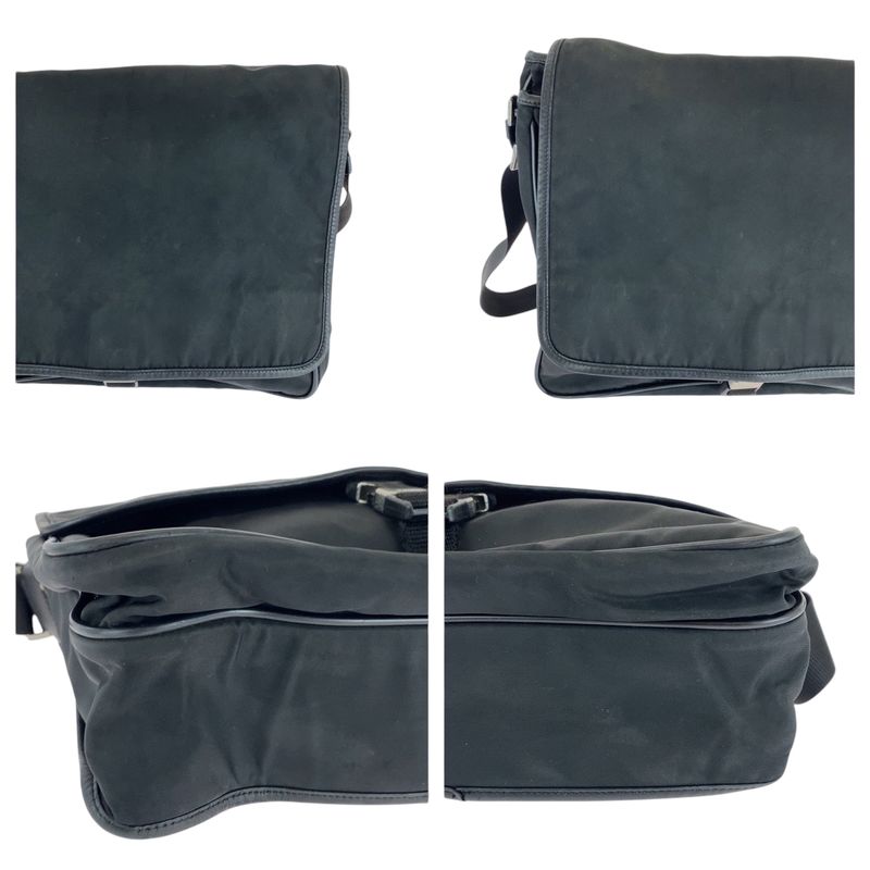 Prada Tessuto Triangle Logo Plate Black Silver Hardware V166 Shoulder Bag
