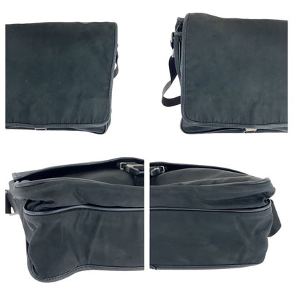 Prada Tessuto Triangle Logo Plate Black Silver Hardware V166 Shoulder Bag