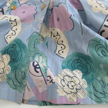 Chanel Vintage 90's Camellia Shirt Dress Logo Coco Mark Gold Button Short