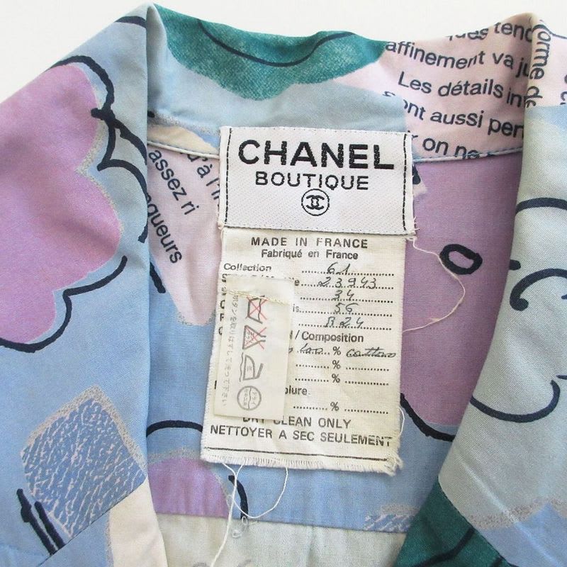 Chanel Vintage 90's Camellia Shirt Dress Logo Coco Mark Gold Button Short