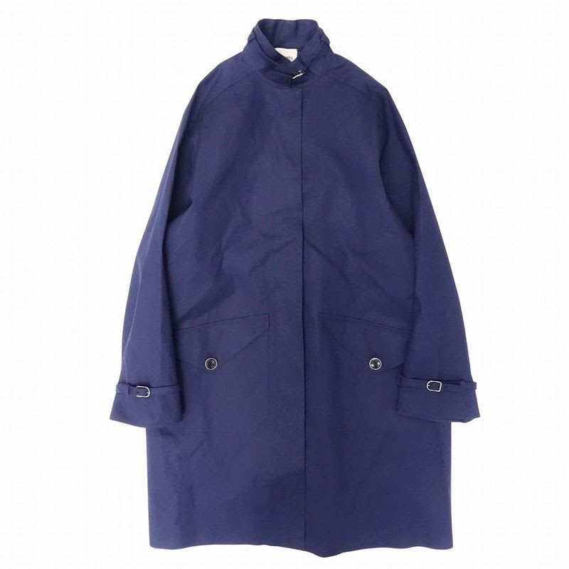 Hermes Rubberized Hiyoku Coat Spring Jacket Long Length Stand Collar Belt 34