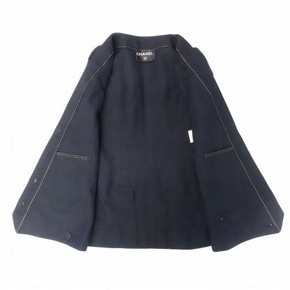Chanel Collarless Jacket Blue Leather Coco Mark Button 2013-14 Cruise Collection