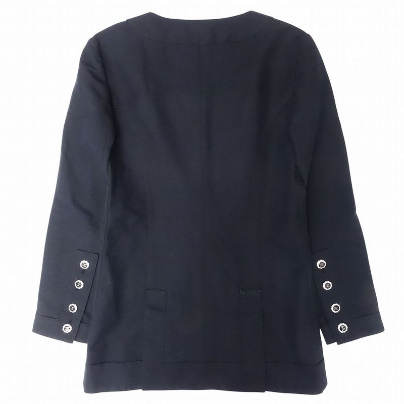 Chanel Collarless Jacket Blue Leather Coco Mark Button 2013-14 Cruise Collection
