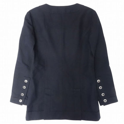 Chanel Collarless Jacket Blue Leather Coco Mark Button 2013-14 Cruise Collection