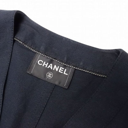 Chanel Collarless Jacket Blue Leather Coco Mark Button 2013-14 Cruise Collection