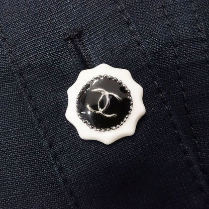 Chanel Collarless Jacket Blue Leather Coco Mark Button 2013-14 Cruise Collection