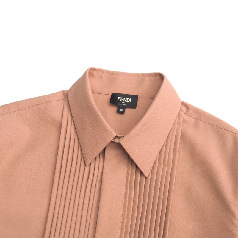 Fendi Long Sleeve Shirt 39 Pleated Buzzam Brown