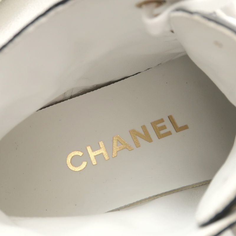 Chanel Sneakers 35 C CC Logo High Cut Leather Shoes White Black