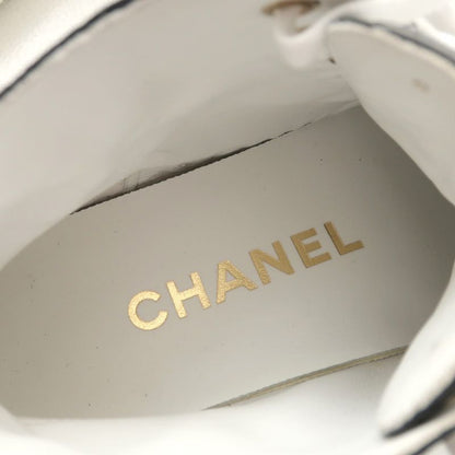 Chanel Sneakers 35 C CC Logo High Cut Leather Shoes White Black
