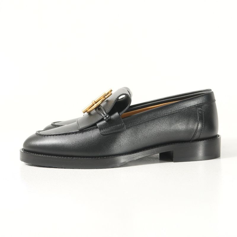Hermes Impact Loafers 37 Glenan Buckle Leather Shoes