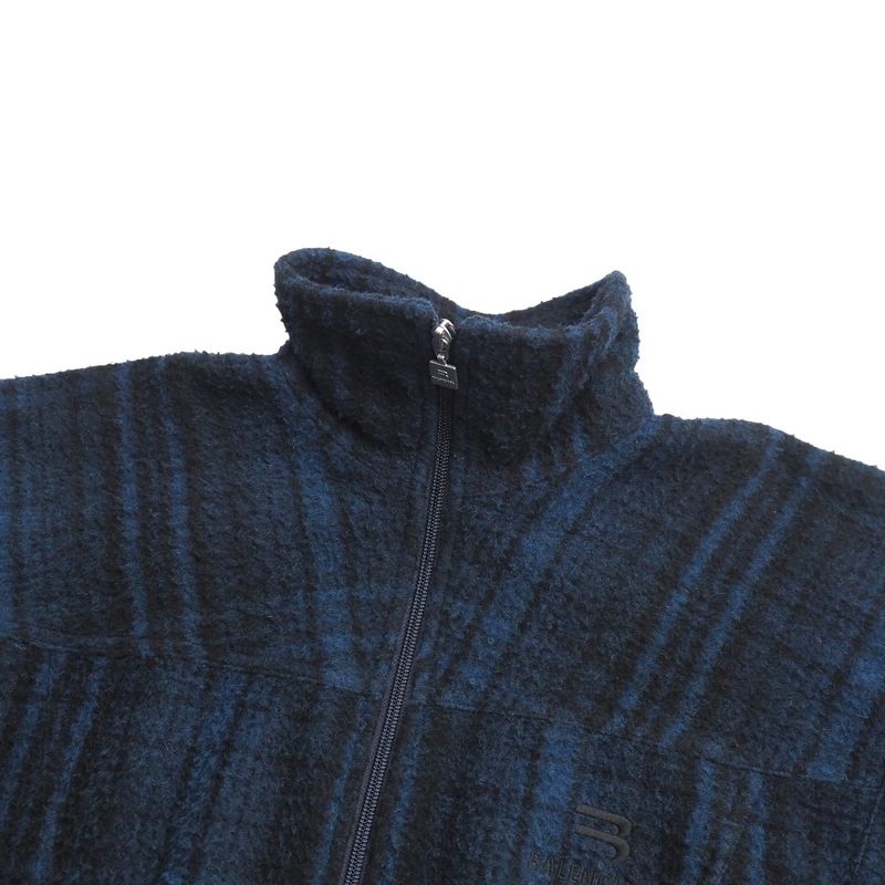 Balenciaga Tracksuit Jacket 44 Zip Up Check Sporty B Wool Blue Black