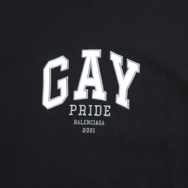 Balenciaga Gay Pride Short Sleeve T-Shirt S Logo Embroidery Crew Black Gray White