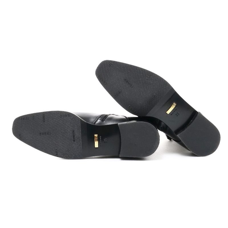 Gucci Boots 35 GG Double Strap Short Leather Shoes Black