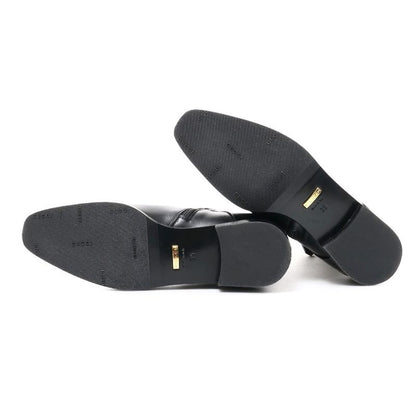Gucci Boots 35 GG Double Strap Short Leather Shoes Black