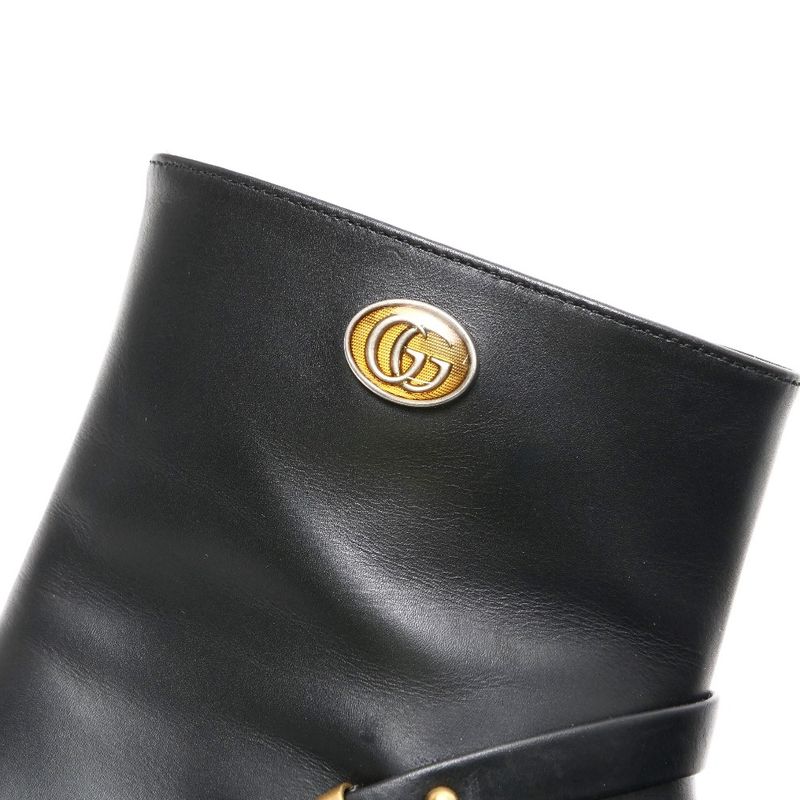 Gucci Boots 35 GG Double Strap Short Leather Shoes Black