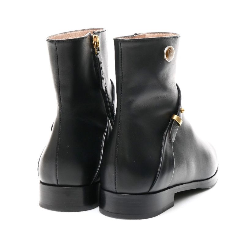 Gucci Boots 35 GG Double Strap Short Leather Shoes Black