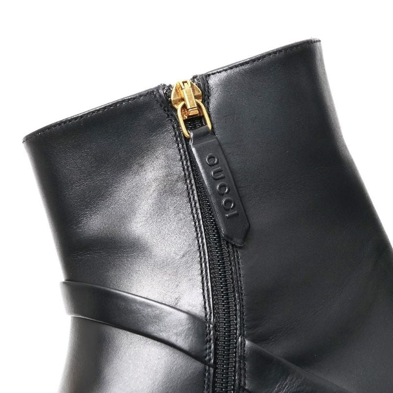 Gucci Boots 35 GG Double Strap Short Leather Shoes Black