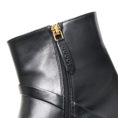 Gucci Boots 35 GG Double Strap Short Leather Shoes Black