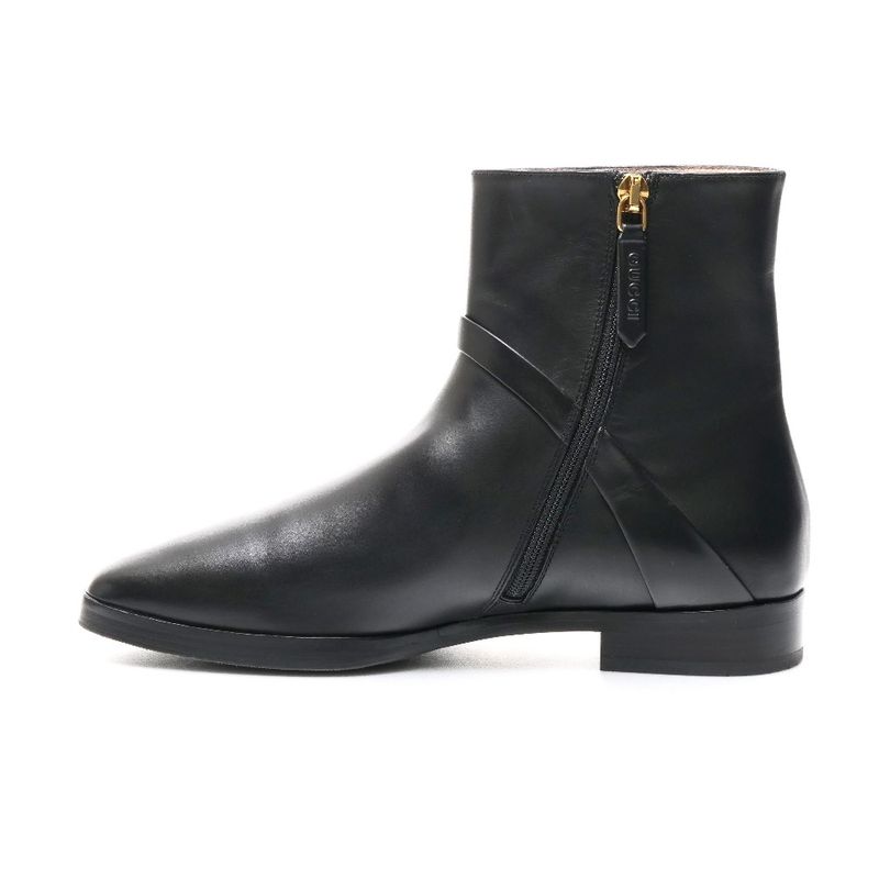 Gucci Boots 35 GG Double Strap Short Leather Shoes Black