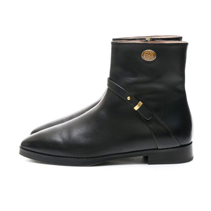 Gucci Boots 35 GG Double Strap Short Leather Shoes Black
