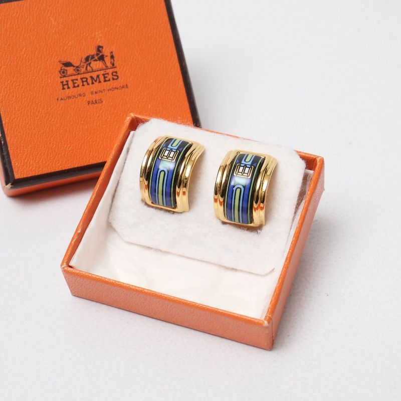 Hermes Earrings Enamel Gold Gold Multicolor