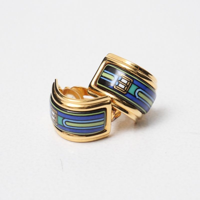 Hermes Earrings Enamel Gold Gold Multicolor