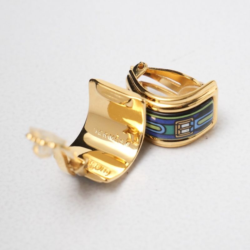 Hermes Earrings Enamel Gold Gold Multicolor