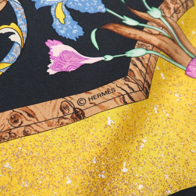 Hermes Carre 90 Pierres D' Orient ET D' Occident Oriental Stone and Western Black Yellow Multicolor