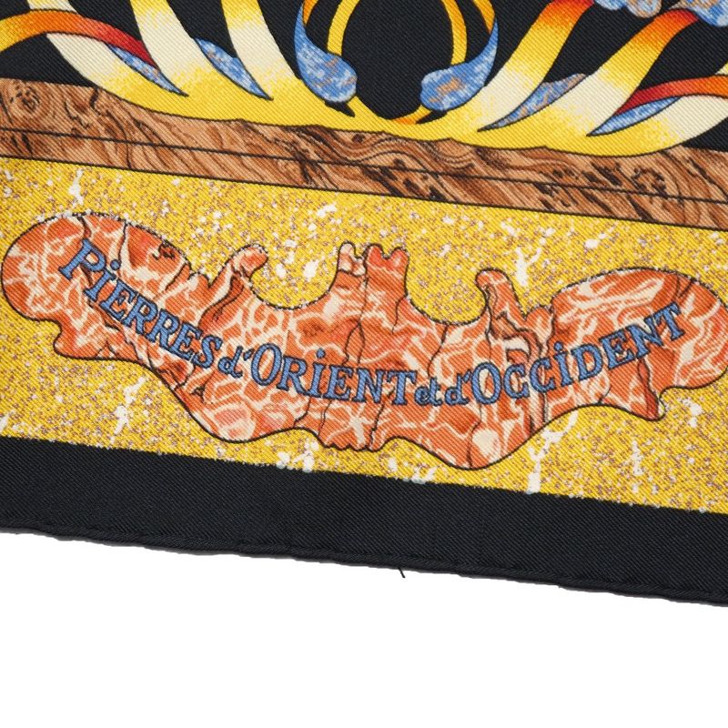 Hermes Carre 90 Pierres D' Orient ET D' Occident Oriental Stone and Western Black Yellow Multicolor
