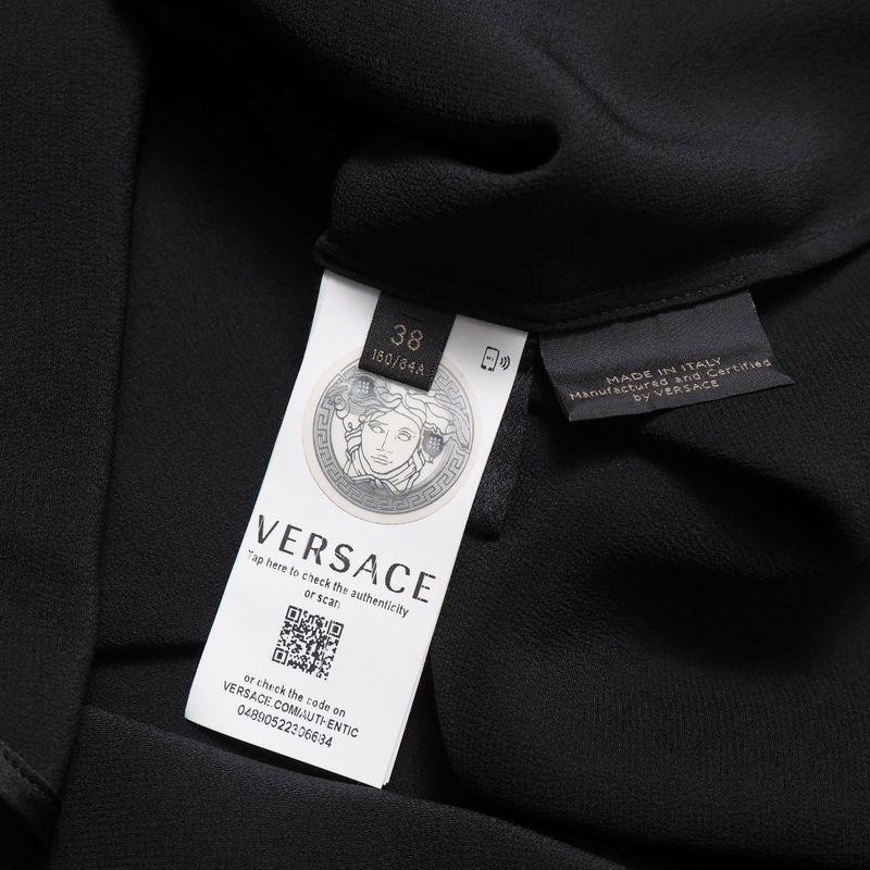 Versace Long Sleeve Shirt 38 Silk Satin Blouse Piping Medusa Button