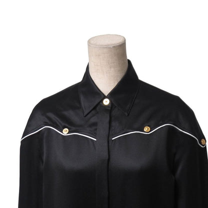 Versace Long Sleeve Shirt 38 Silk Satin Blouse Piping Medusa Button