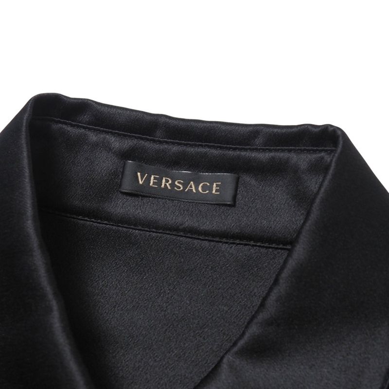 Versace Long Sleeve Shirt 38 Silk Satin Blouse Piping Medusa Button