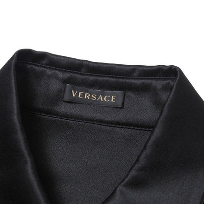 Versace Long Sleeve Shirt 38 Silk Satin Blouse Piping Medusa Button