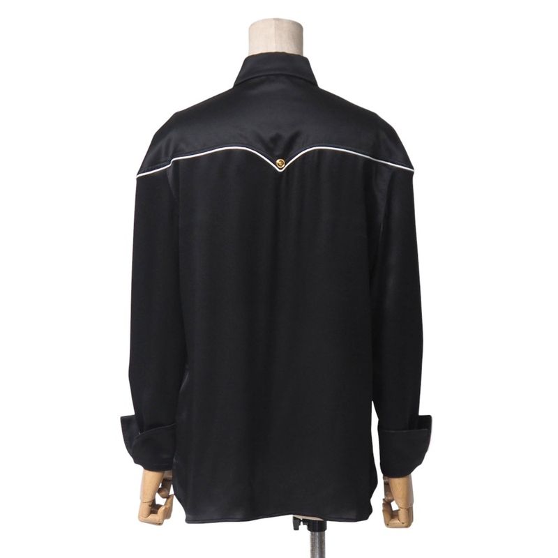 Versace Long Sleeve Shirt 38 Silk Satin Blouse Piping Medusa Button