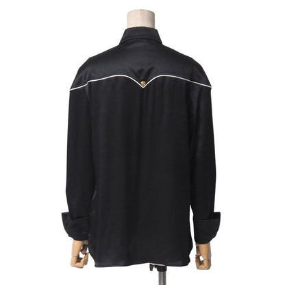 Versace Long Sleeve Shirt 38 Silk Satin Blouse Piping Medusa Button