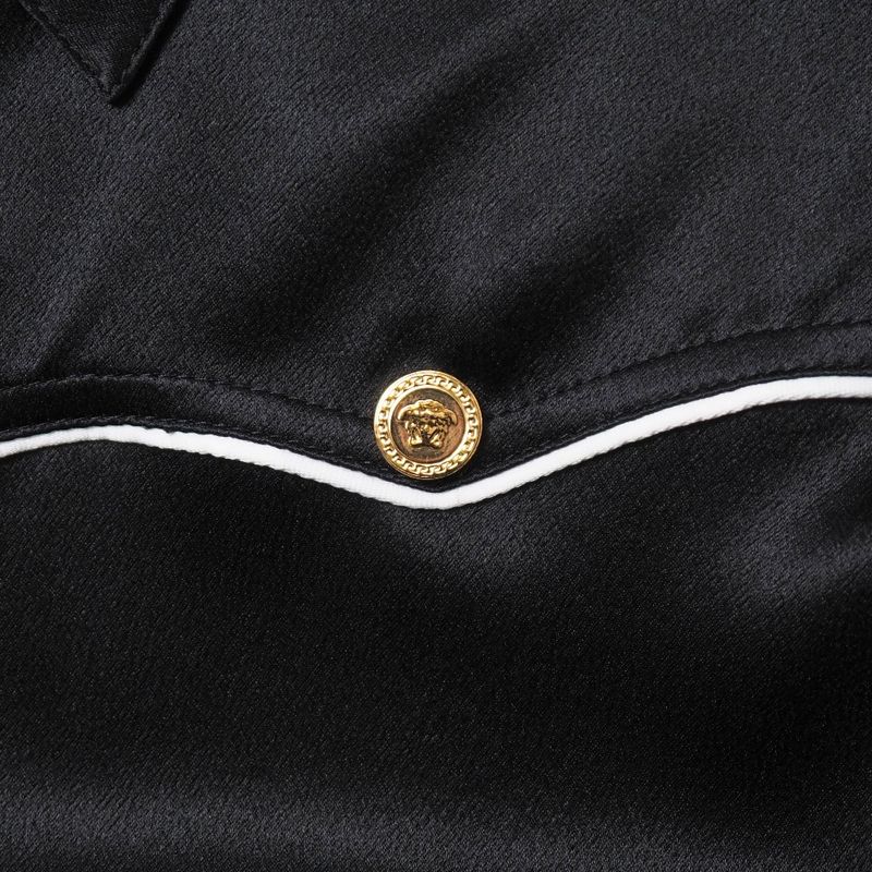 Versace Long Sleeve Shirt 38 Silk Satin Blouse Piping Medusa Button