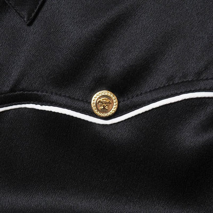 Versace Long Sleeve Shirt 38 Silk Satin Blouse Piping Medusa Button