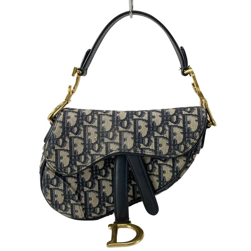 DIOR Christian Dior Handbag Saddle Bag Navy X Ivory Leather