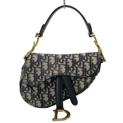 DIOR Christian Dior Handbag Saddle Bag Navy X Ivory Leather