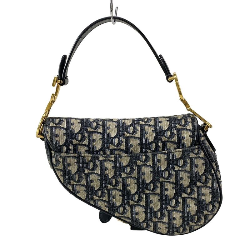DIOR Christian Dior Handbag Saddle Bag Navy X Ivory Leather