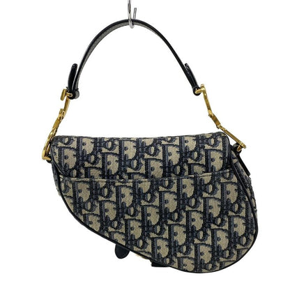 DIOR Christian Dior Handbag Saddle Bag Navy X Ivory Leather