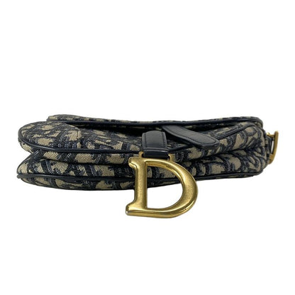 DIOR Christian Dior Handbag Saddle Bag Navy X Ivory Leather