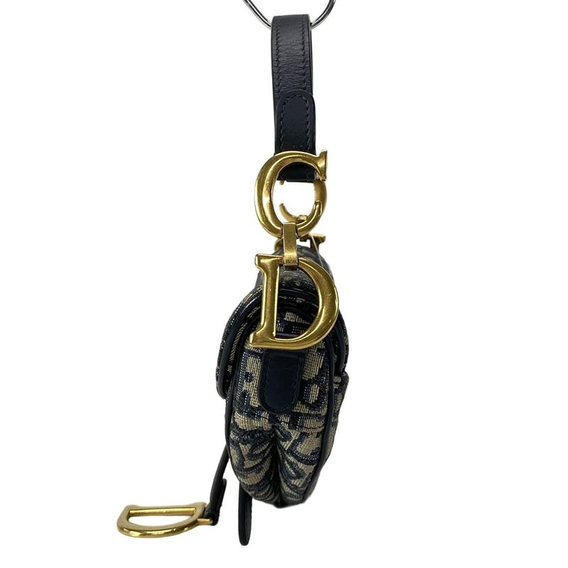 DIOR Christian Dior Handbag Saddle Bag Navy X Ivory Leather